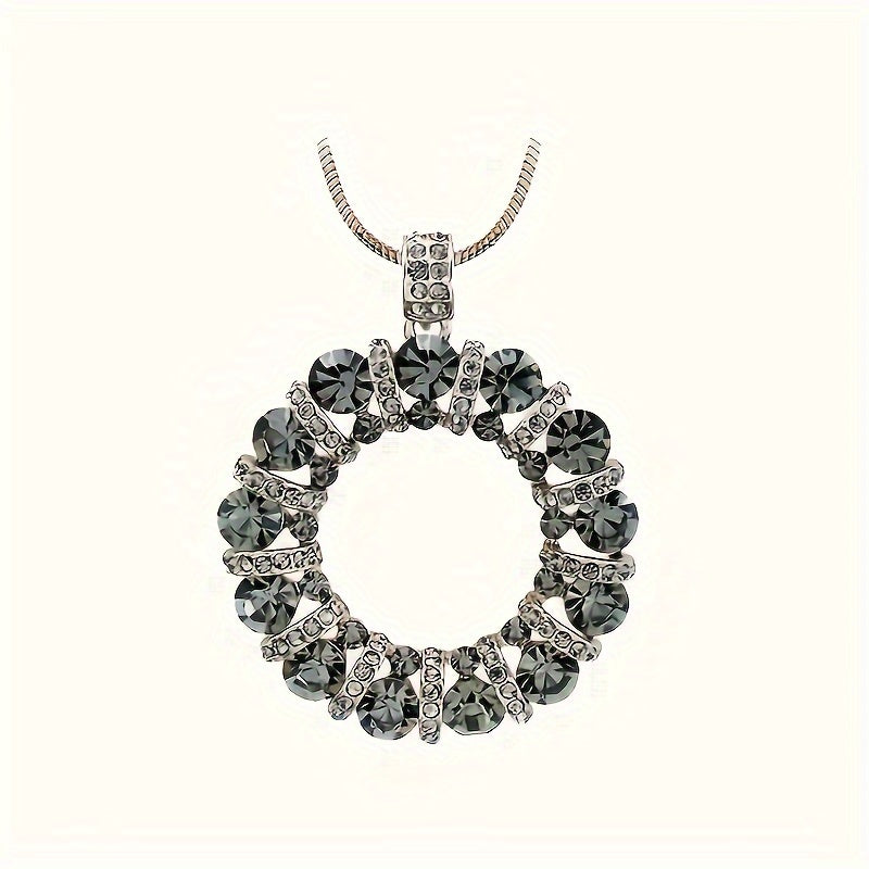 O-Shape Necklace Rhinestone Inlay Pendant, Stylish Sweater Chain