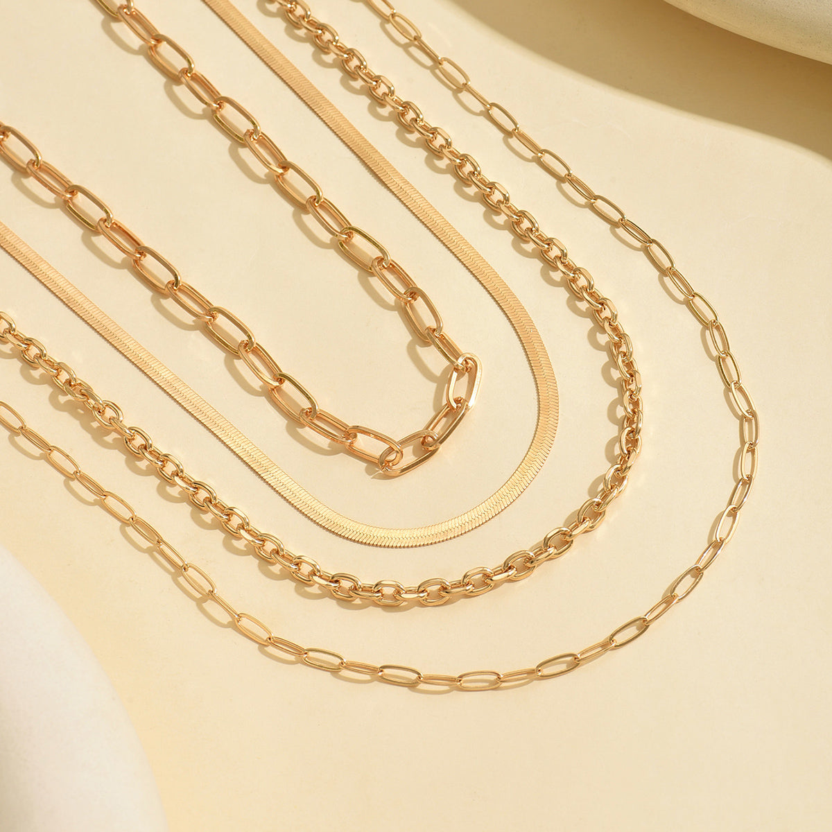 Beautiful 4-Piece Gold Plate Layered Necklace Set