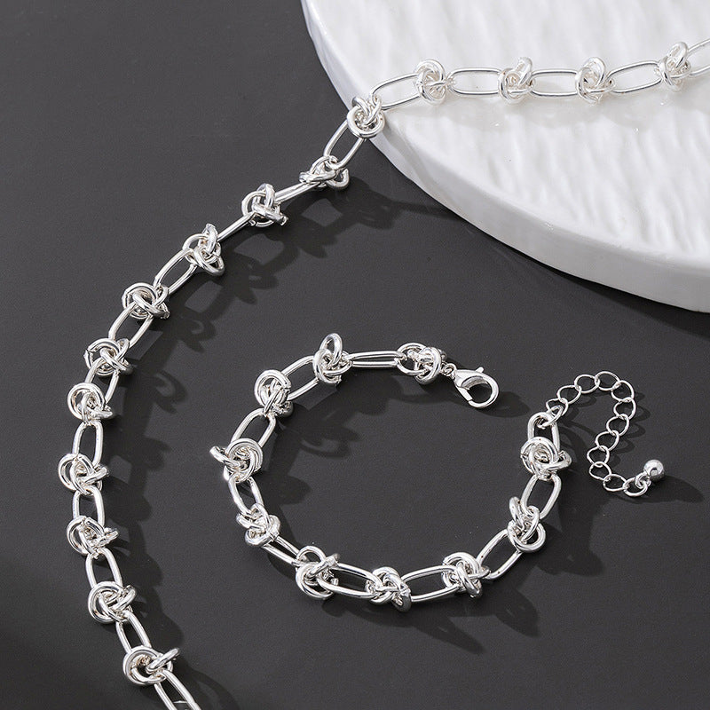 Silver Geometric Necklace & Bracelet Set