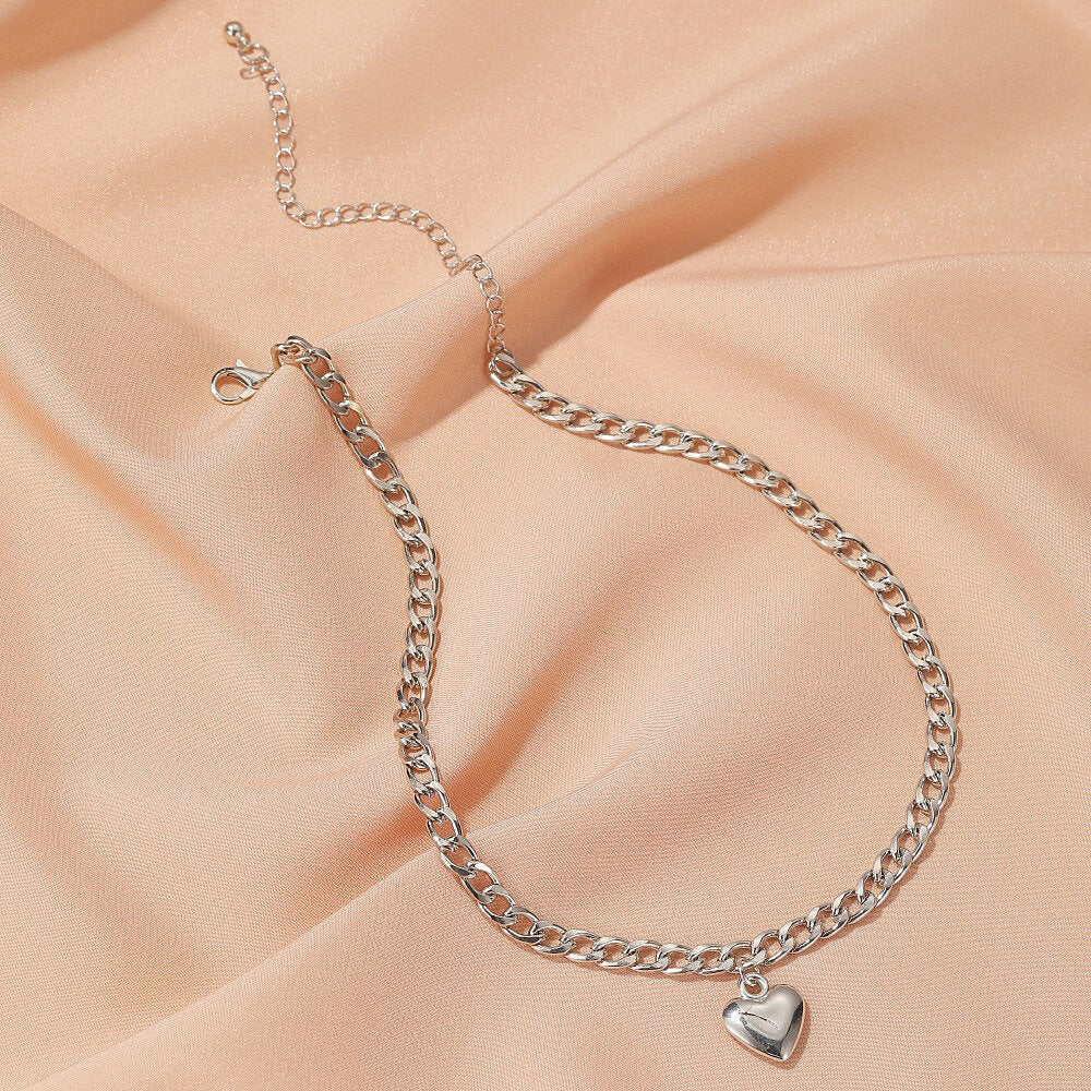 Punk Style Thick Clavicle Chain Simple Love Necklace Heart Necklace 17"