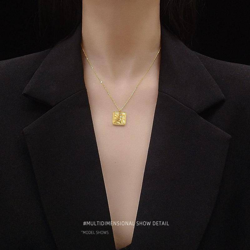 Invisible Wings Little Angel Square Pendant Clavicle Titanium Steel Plated 18K Real Gold Necklace Rose-gold-40+5cm - WoW! Gotta Have It!