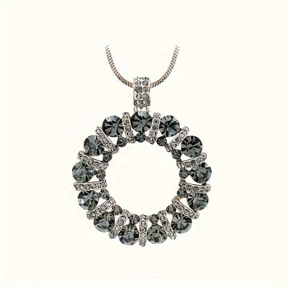 O-Shape Necklace Rhinestone Inlay Pendant, Stylish Sweater Chain