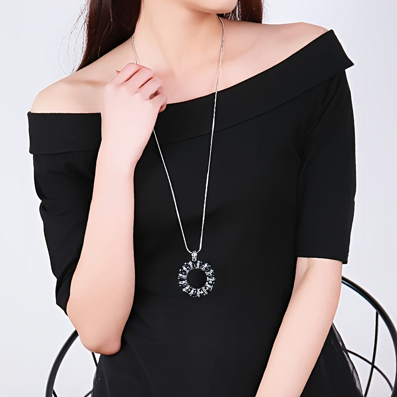 Long Rhinestone Inlay Pendant, Stylish Alloy Sweater Chain