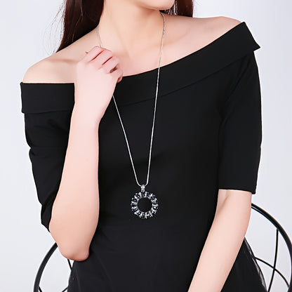 Long Rhinestone Inlay Pendant, Stylish Alloy Sweater Chain