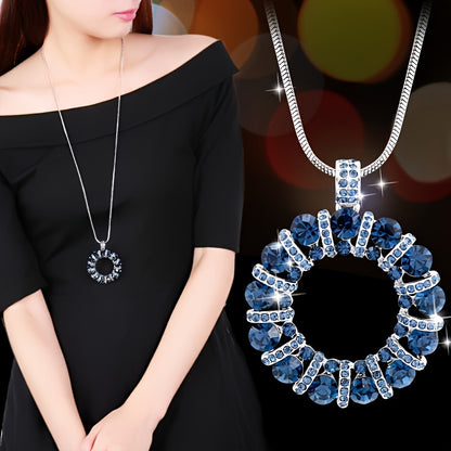 O-Shape Necklace Rhinestone Inlay Pendant, Stylish Sweater Chain