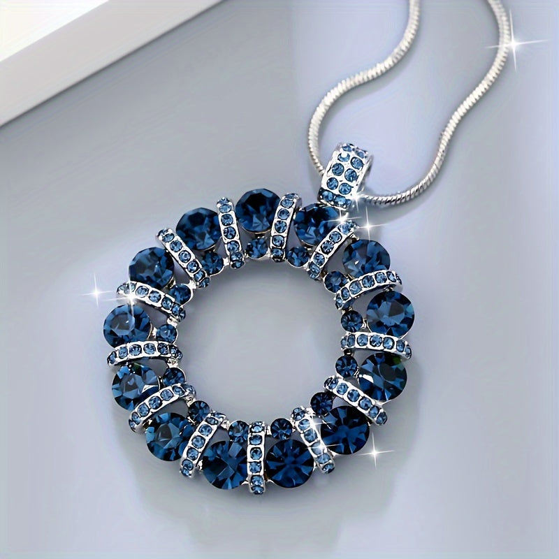 O-Shape Necklace Rhinestone Inlay Pendant, Stylish Sweater Chain