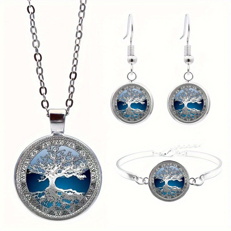 Elegant Life Tree Jewelry Set For Women In Silver