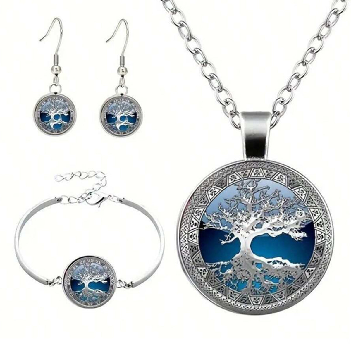 Elegant Life Tree Jewelry Set For Women In Silver