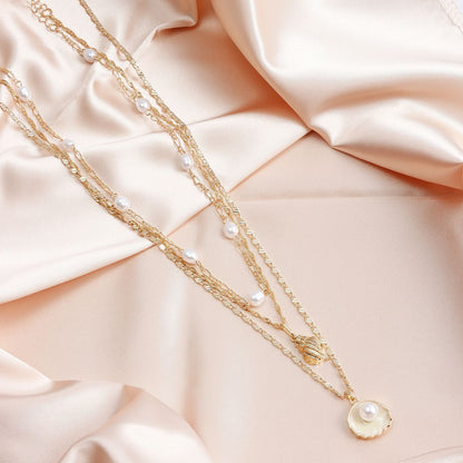 Layered Necklace With Unique Printing Design, Unisex Style For Everyday Wear (3 Pc)