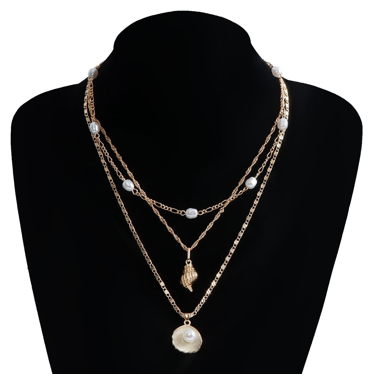 Layered Necklace With Unique Printing Design, Unisex Style For Everyday Wear (3 Pc)