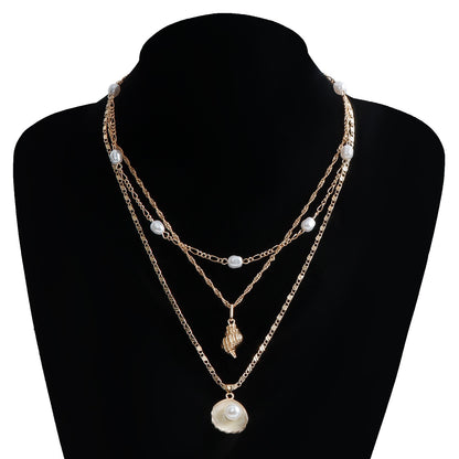 Layered Necklace With Unique Printing Design, Unisex Style For Everyday Wear (3 Pc)