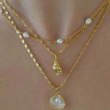 Layered Necklace With Unique Printing Design, Unisex Style For Everyday Wear (3 Pc)