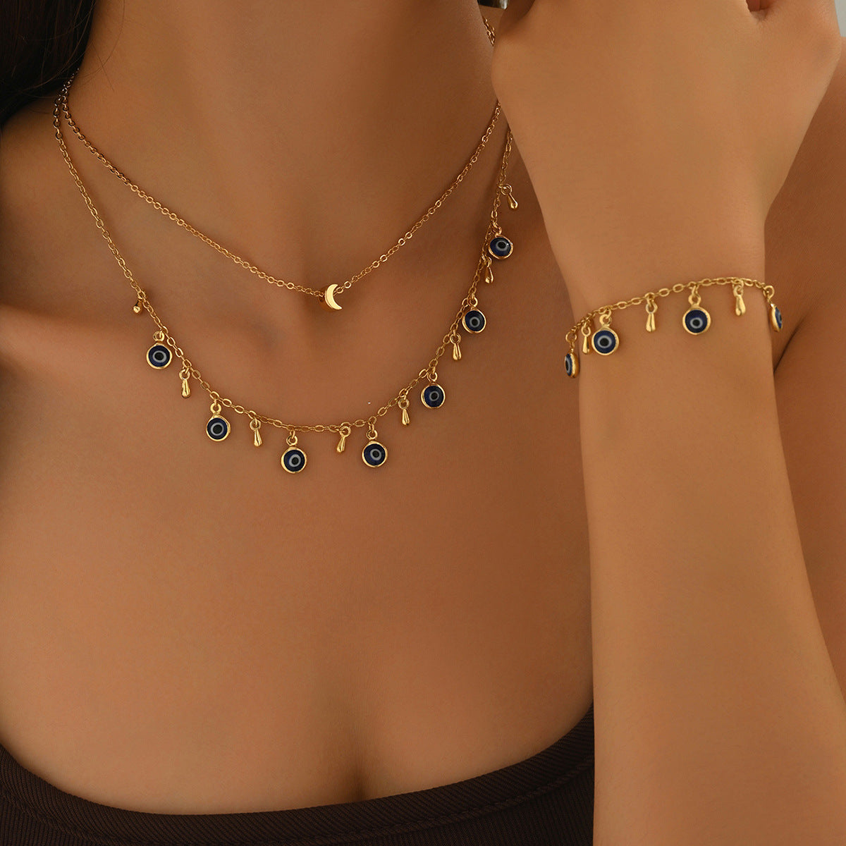 Elegant Devil's Eye Three Piece Jewelry Set For Women Featuring Glass Inlay And Alloy Material