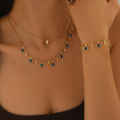 Elegant Devil's Eye Three Piece Jewelry Set For Women Featuring Glass Inlay And Alloy Material