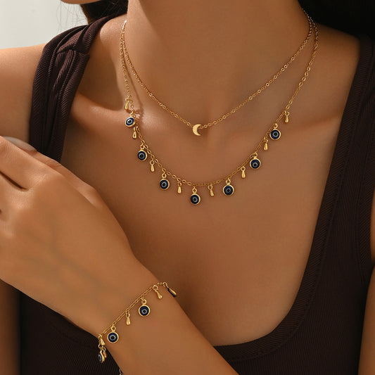 Elegant Devil's Eye Three Piece Jewelry Set For Women Featuring Glass Inlay And Alloy Material