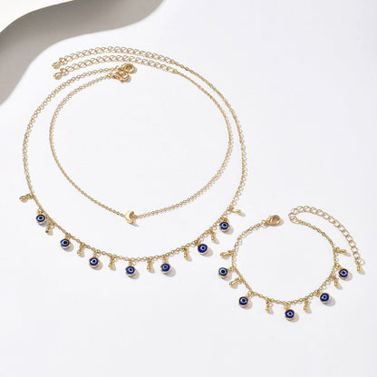 Elegant Devil's Eye Three Piece Jewelry Set For Women Featuring Glass Inlay And Alloy Material