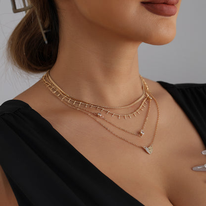 Tassel Chain Inlaid Diamond Heart Necklace For. Handmade Rhinestone, Unisex