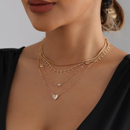 Tassel Chain Inlaid Diamond Heart Necklace For. Handmade Rhinestone, Unisex