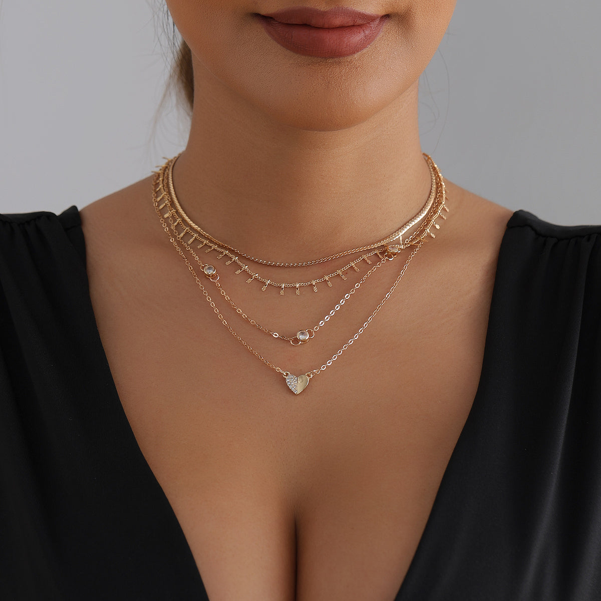 Tassel Chain Inlaid Diamond Heart Necklace For. Handmade Rhinestone, Unisex