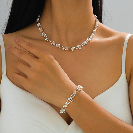 Silver Geometric Necklace & Bracelet Set