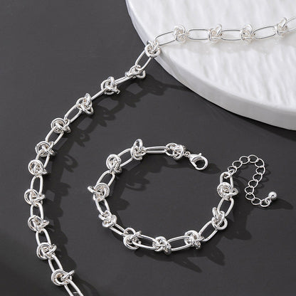 Silver Geometric Necklace & Bracelet Set