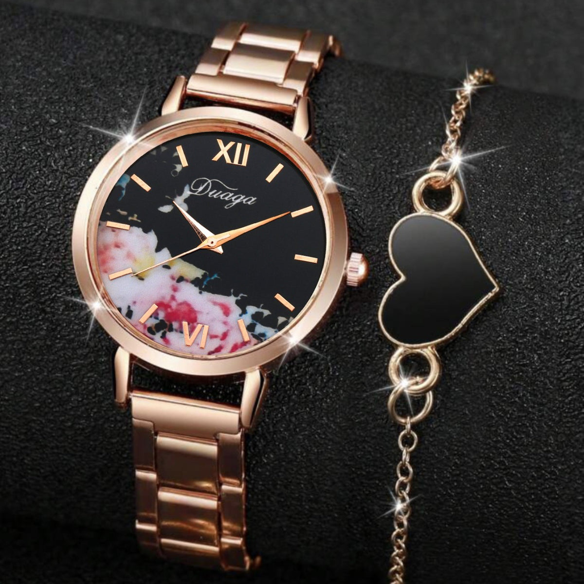 Rose Gold Quartz Watch & Bracelet Jewelry Set