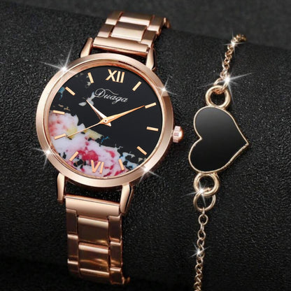 Rose Gold Quartz Watch & Bracelet Jewelry Set
