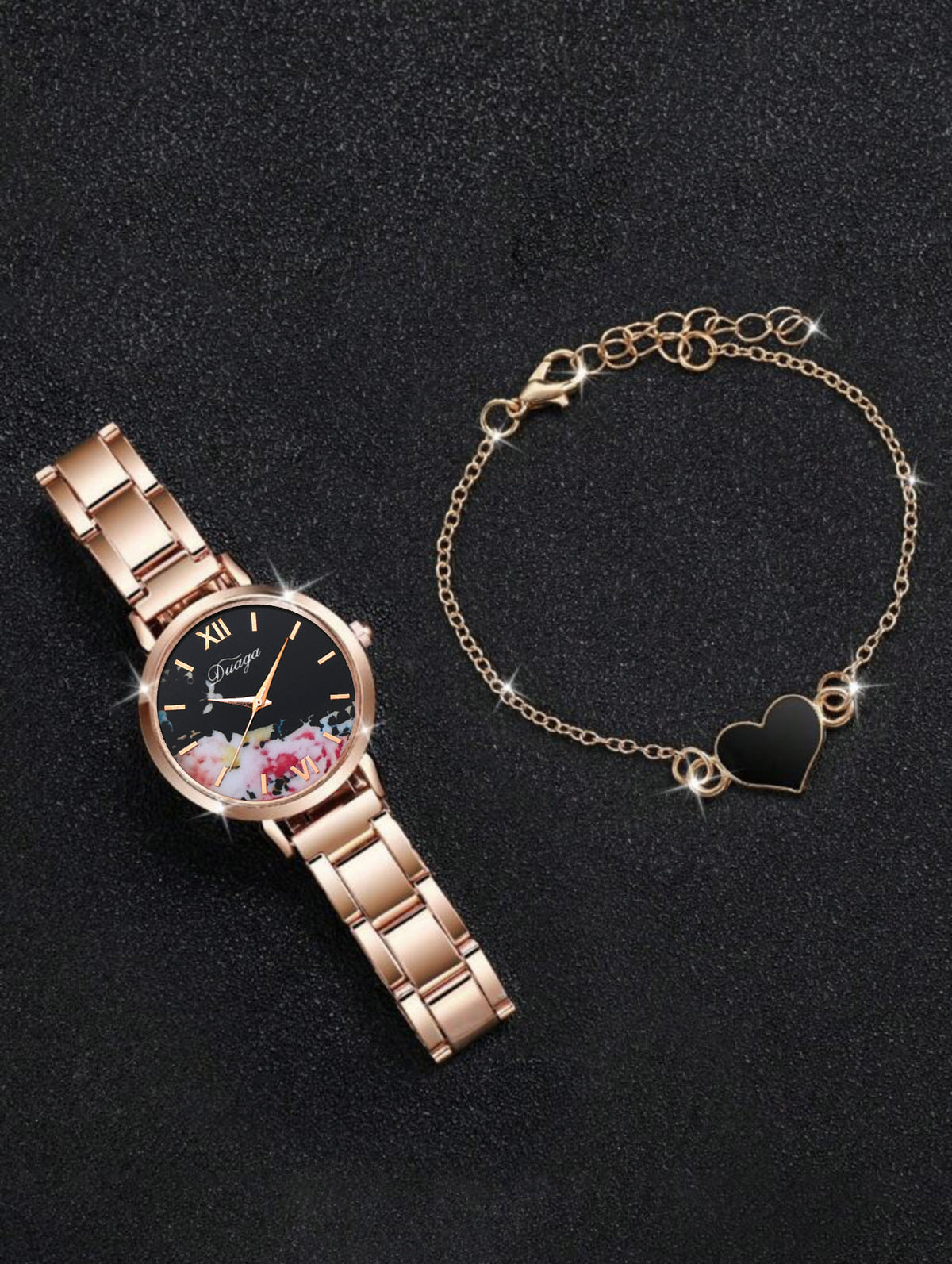 Rose Gold Quartz Watch & Bracelet Jewelry Set