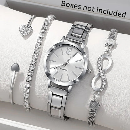 Women’s Silver Quartz Watch Jewelry Set With