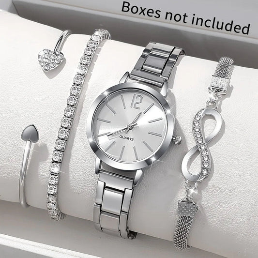 Women’s Silver Quartz Watch Jewelry Set With