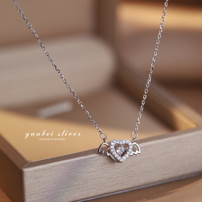 Heart Shape Silver Necklace For Teens. Simple Style, Platinum Plated