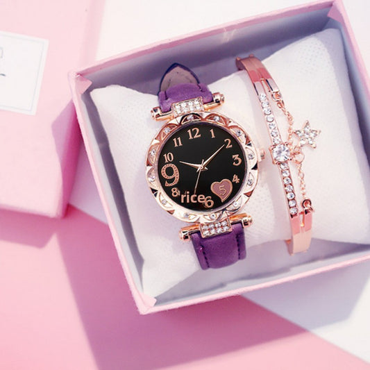 Red Quartz Watch & Bracelet Jewelry Set