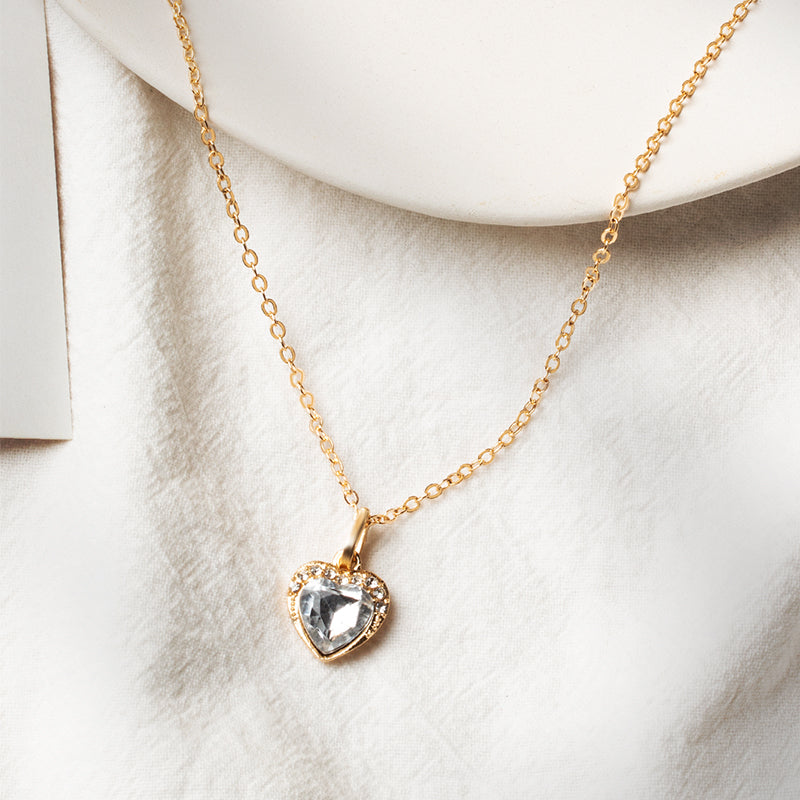 Simple Graceful Heart-Shaped Pendant Rhinestone Inlaid Chain Necklace