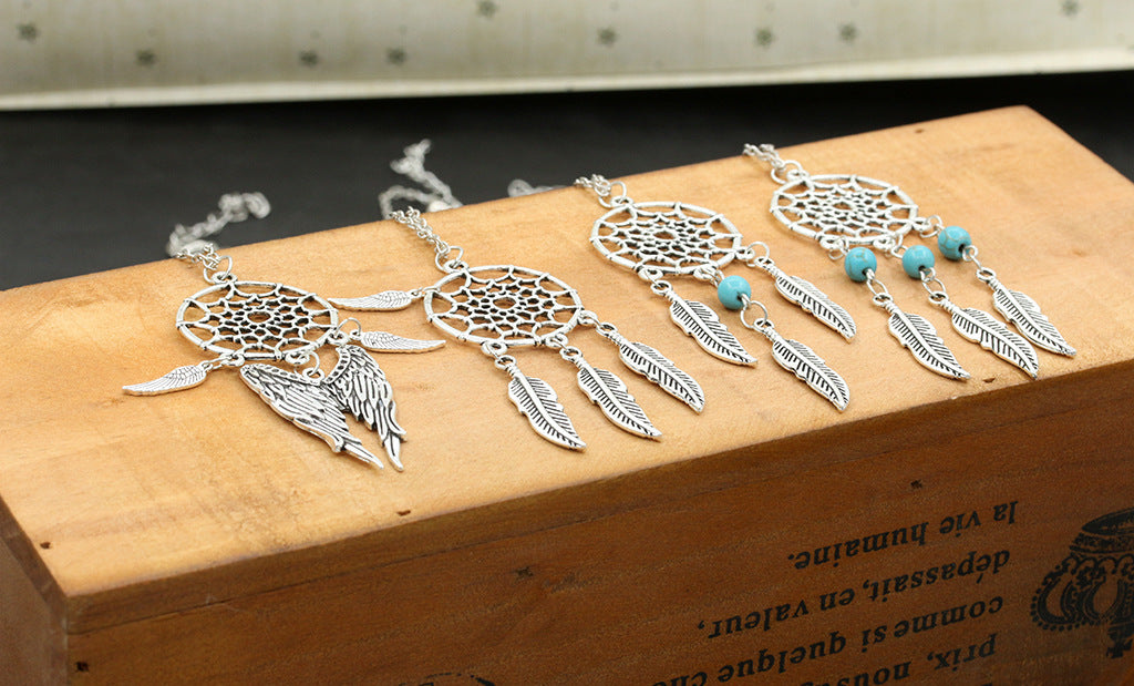 Boho Turquoise Tassel Feather Necklace