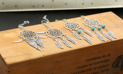 Boho Turquoise Necklace – Tassel Feather Dreamcatcher Beach Jewelry
