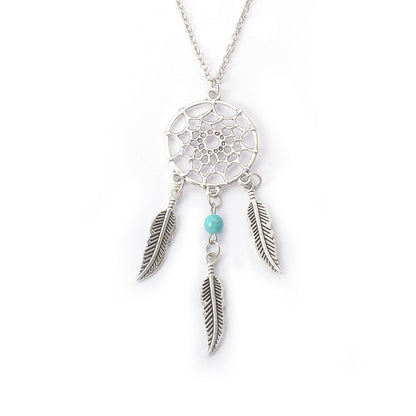 Boho Turquoise Necklace – Tassel Feather Dreamcatcher Beach Jewelry