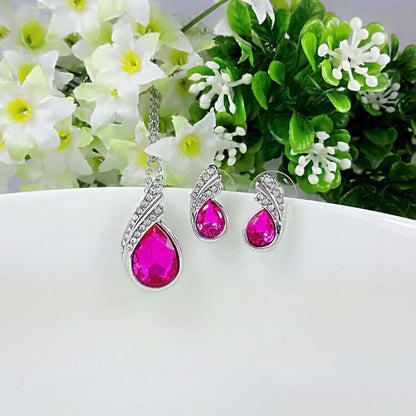 Elegant Necklace and Earrings – Red Purple Crystal Fashion Set