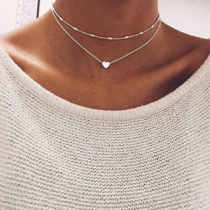 Women's Copper Heart Necklace | Simple Beaded Love Heart Pendant Jewelry
