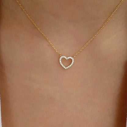 Gold Heart Pendant Necklace | Faux Diamond Love Charm Non-Tarnish Jewelry