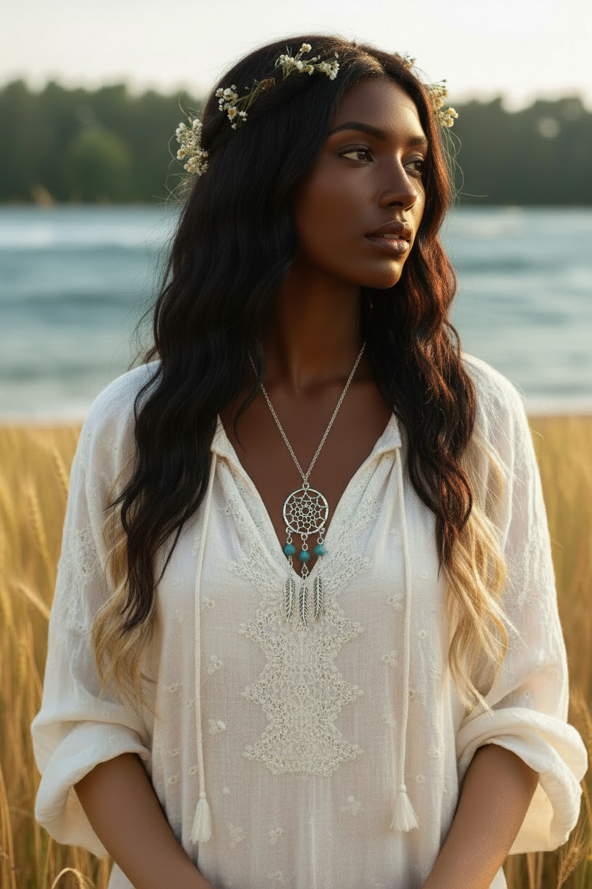 Boho Turquoise Tassel Necklace - Jamaican Woman Beach Bonfire