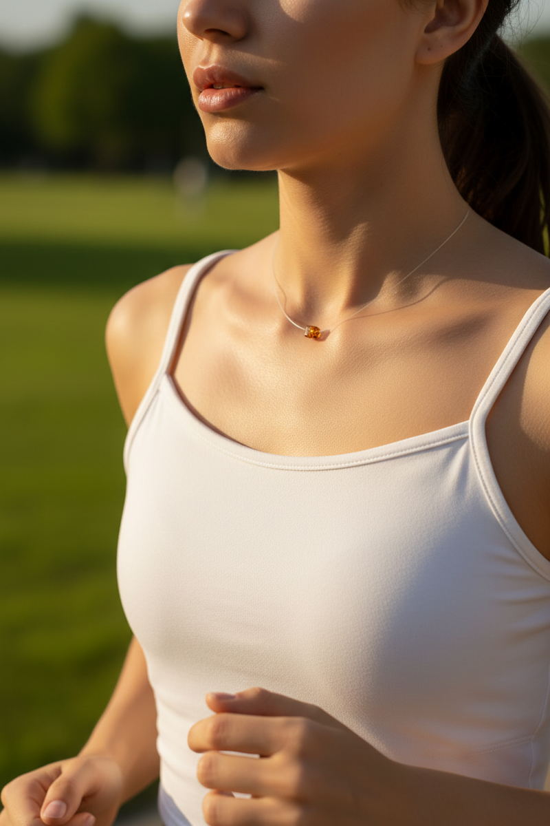 Brown Illusion Cube Choker Necklace - Woman Jogging