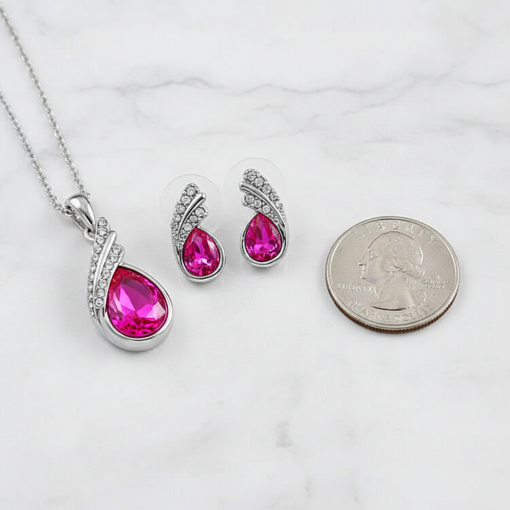 Crystal Necklace & Earrings Set - Coin Size Comparison