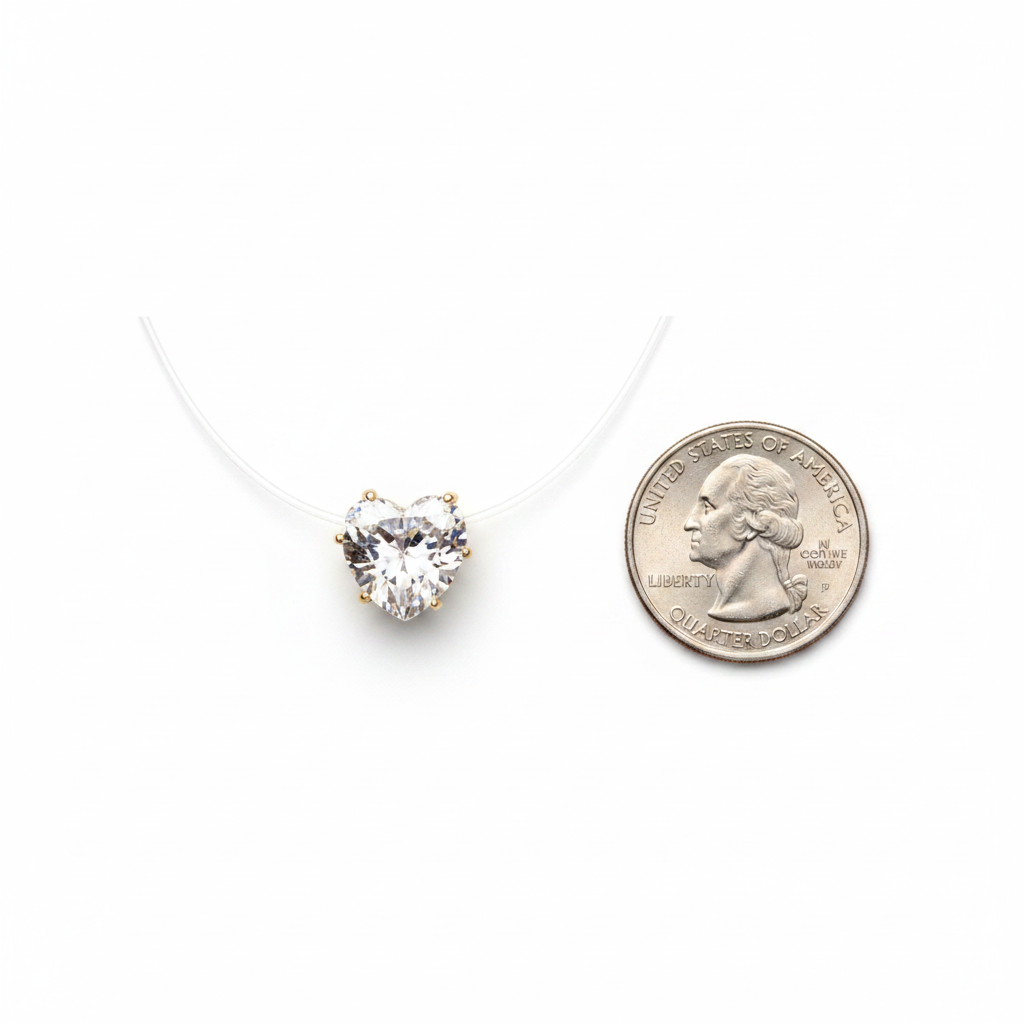 CZ Heart Choker - Size Reference with Quarter