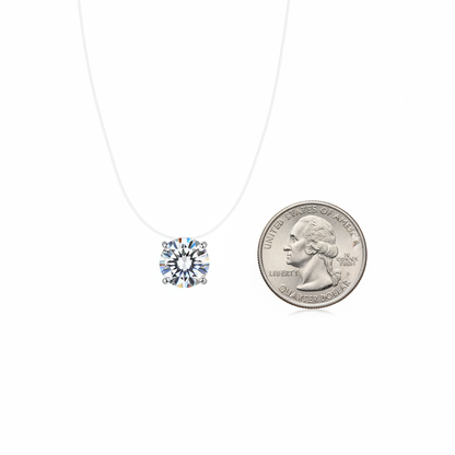 Floating Solitaire Necklace Size Comparison with Quarter