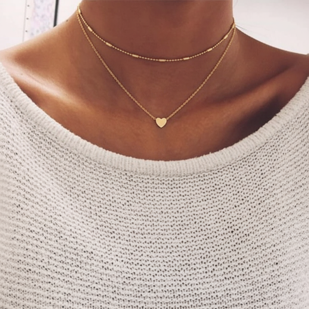 Love Heart shaped Pendant beaded  layered Necklace