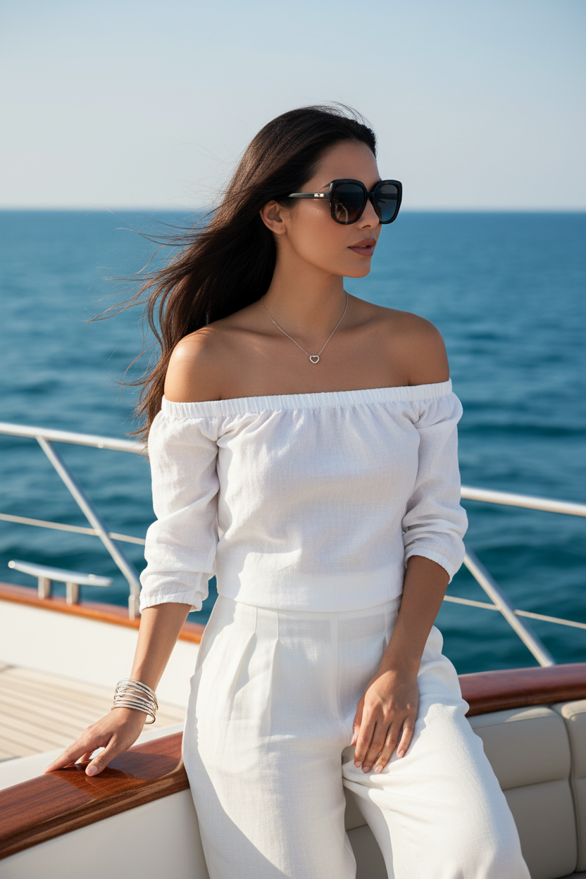 Gold Heart Pendant Necklace - Woman Boating