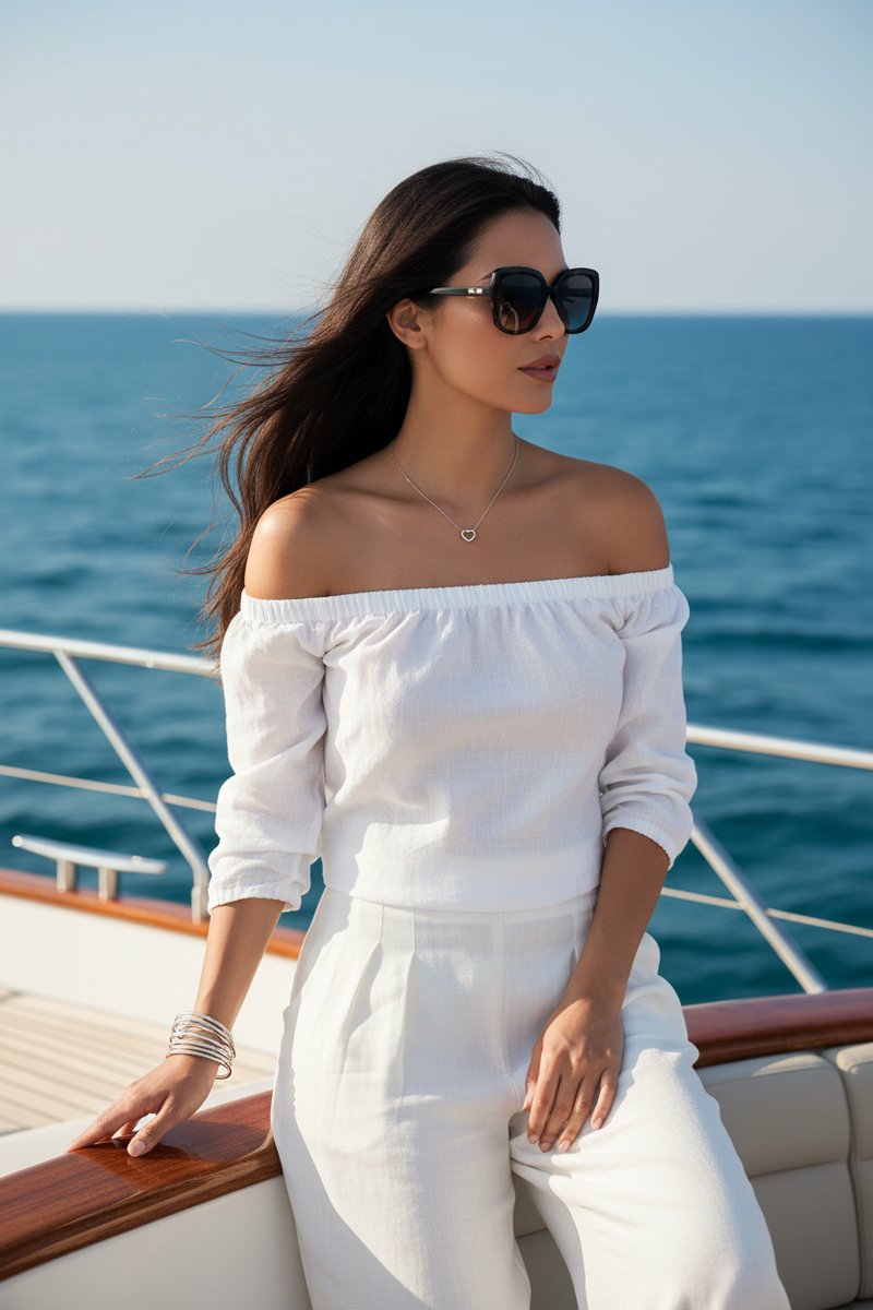 Gold Heart Pendant Necklace - Woman Boating