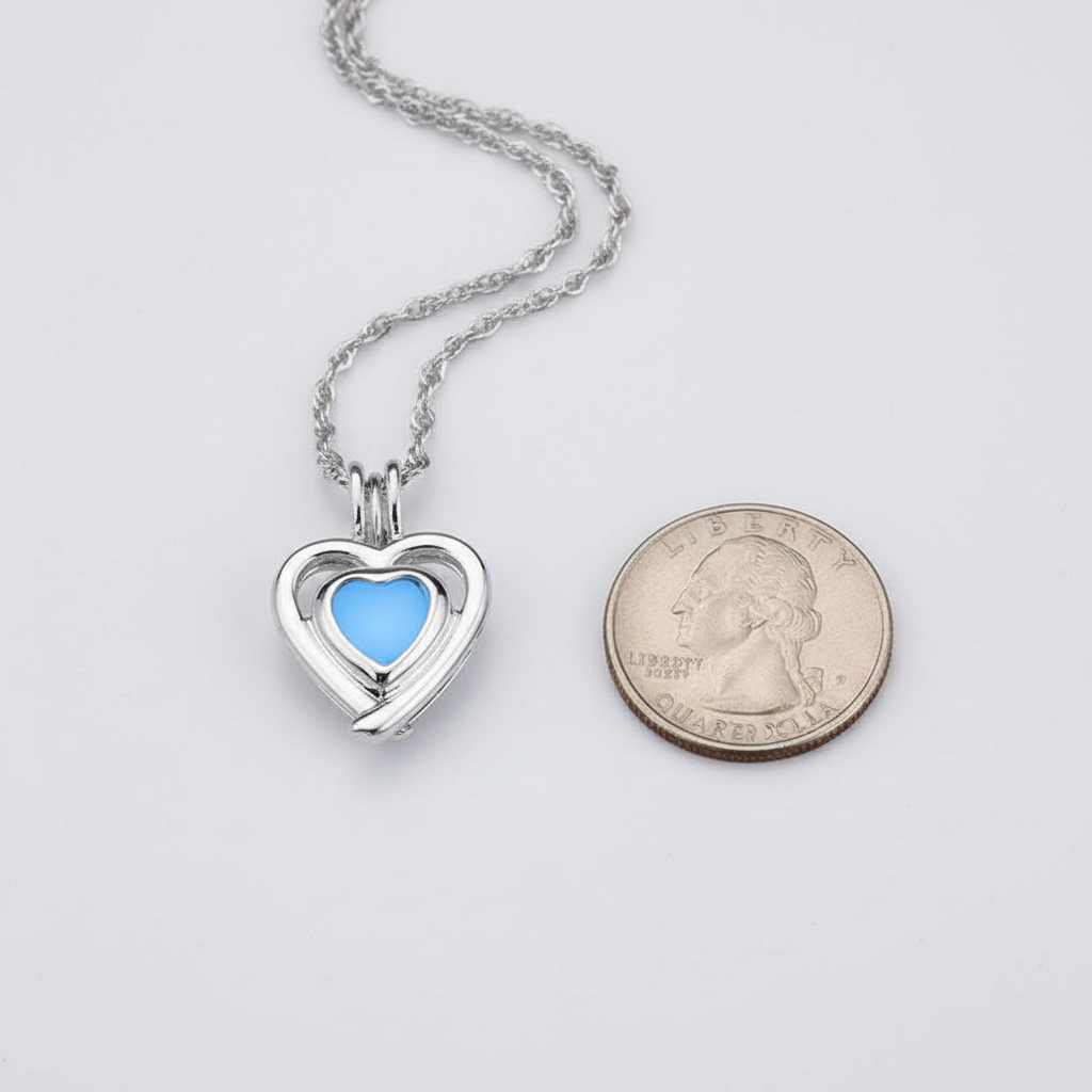 Heart Cage Pendant Size Comparison with Quarter