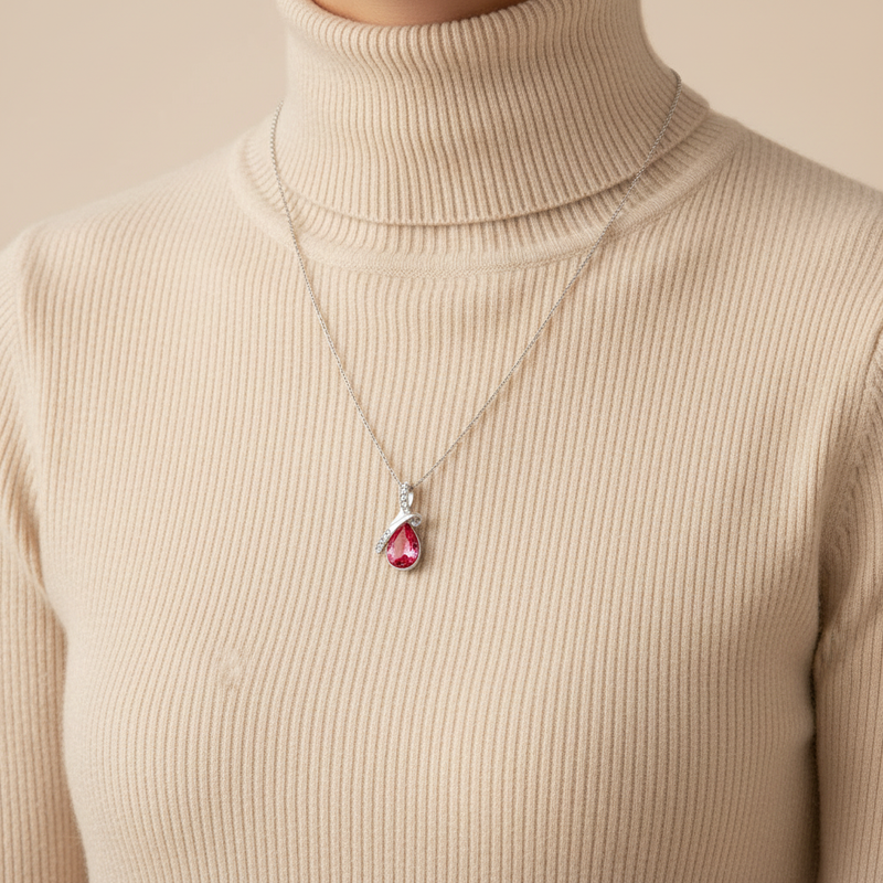 Long Zircon Sweater Chain Necklace over a turtleneck