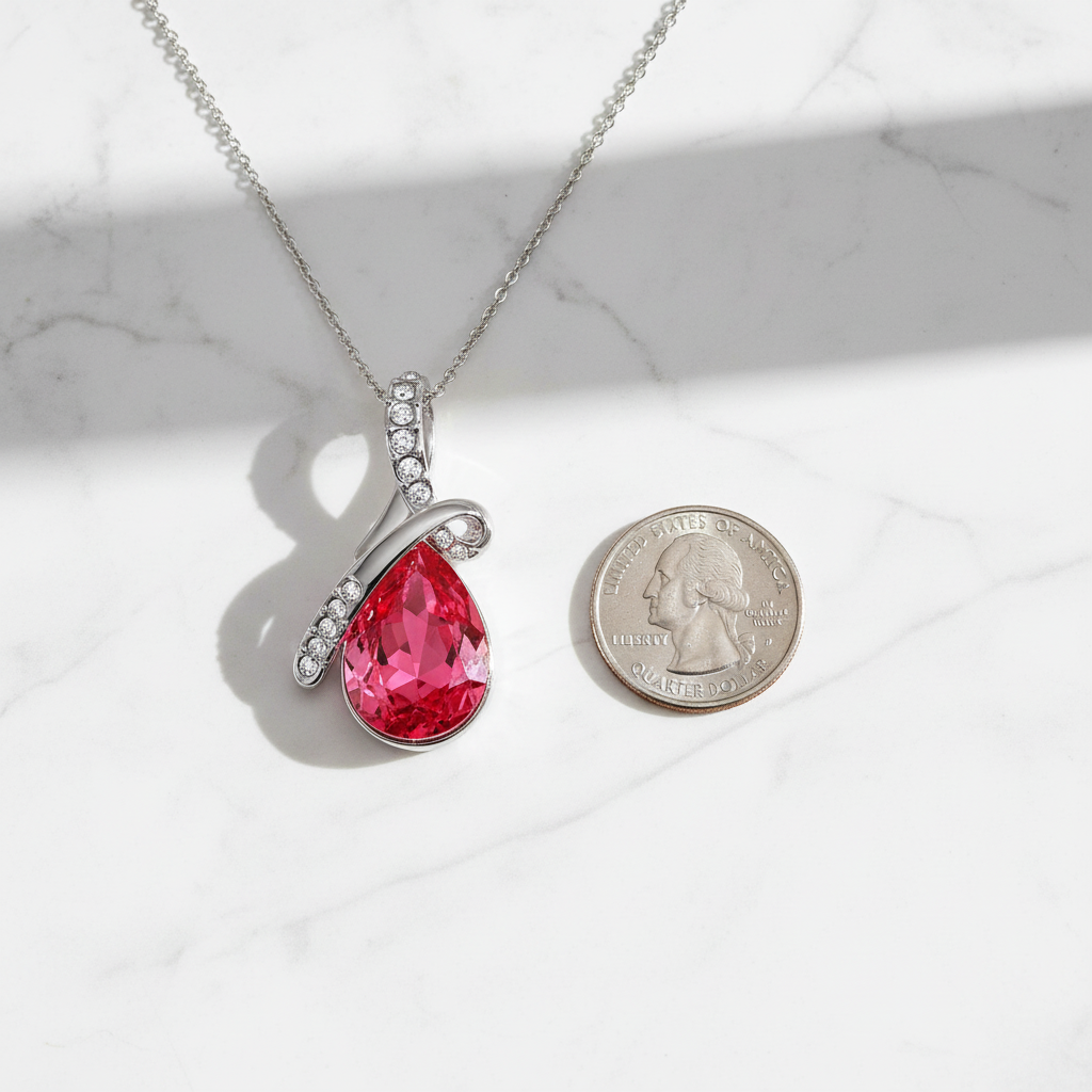 Long Zircon Sweater Chain Necklace - Pendant Slightly Bigger Than Quarter